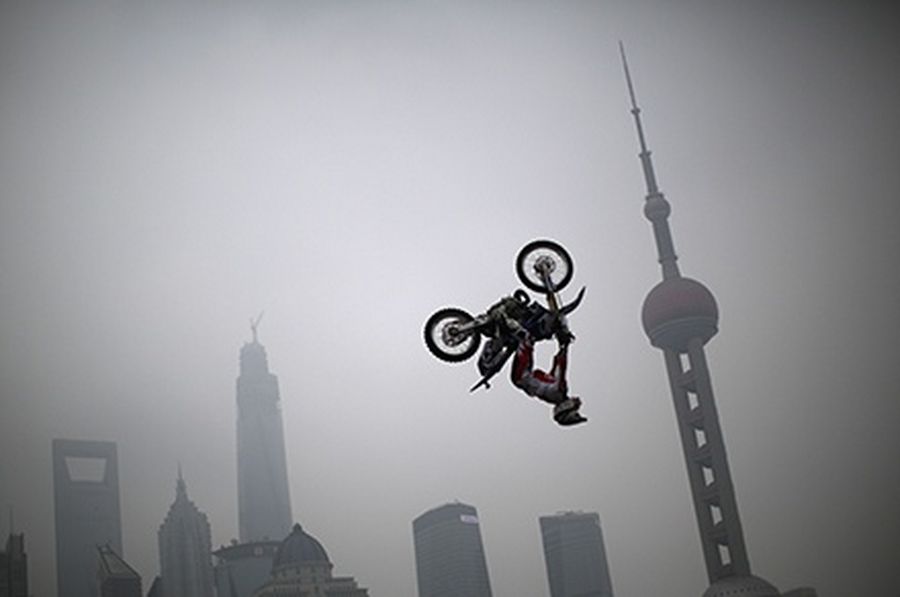 Michael Norris of Australia performs during a presentation at the World Extreme Games in Shanghai.
